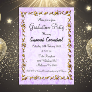 Invitación Elegante Partido de Graduación Púrpura