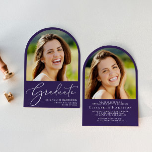 Invitación Elegante Partido de Graduación Púrpura de Foto Arc