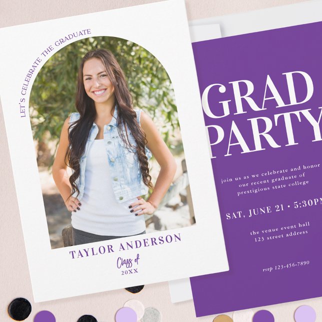 Invitación Elegante Partido de Graduación Púrpura en Arco Mod (Subido por el creador)