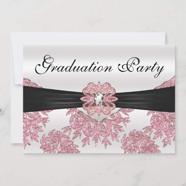 Invitación Elegante Partido de Graduación Purpurina Rosa (Anverso)