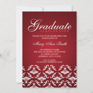 Invitación Elegante Partido de Graduación Rojo Damasco