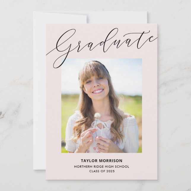 Invitación Elegante partido de graduación rosada y negra de l (Anverso)