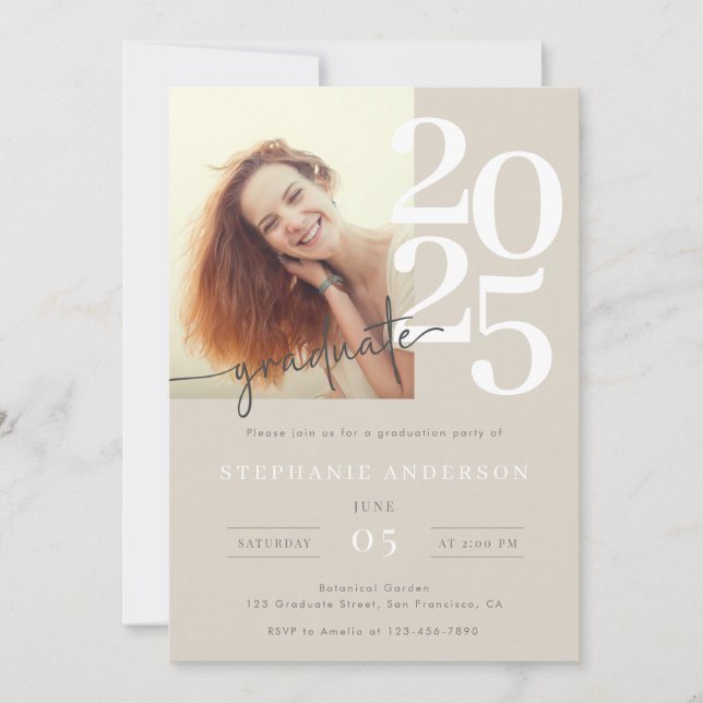 Invitación Elegante Partido de Graduación Simple de Guión Fot (Anverso)