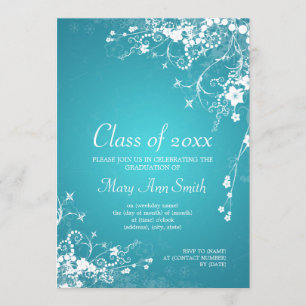 Invitación Elegante partido de graduación Swirls Turquoise