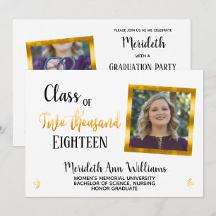 Invitación Elegante Partido de Graduación Trendy de Oro Blanc