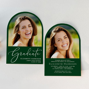 Invitación Elegante Partido de Graduación Verde de Foto Arco