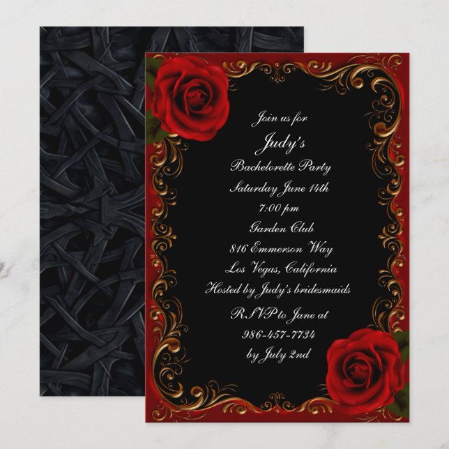 Invitación Elegante partido de la bachillerato de las rosas r (Anverso / Reverso)