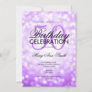 Invitación Elegante partido de los 50 años, luces moradas Pur