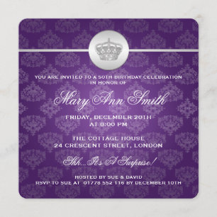 Invitación Elegante partido de los 50 años, Royal Crown Purpl