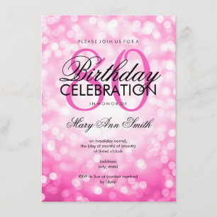 Invitación Elegante partido de los 80 años, luces rosadas Pur