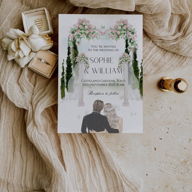 Invitación Elegante partido de matrimonio de rosas blancas y  (Subido por el creador)