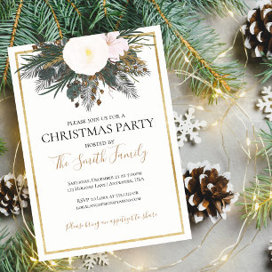 Invitación Elegante Partido de Navidades de Pino Blanco Oro
