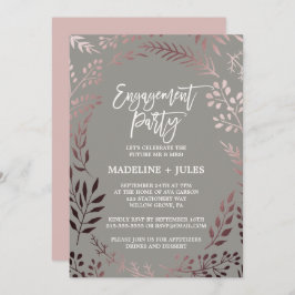 Invitación Elegante Partido de Oro Rosa y Compromiso Gris