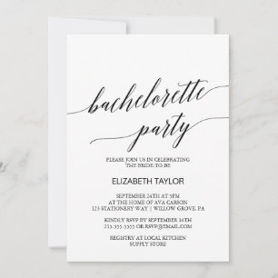 Invitación Elegante partido de soltera de caligrafía negra
