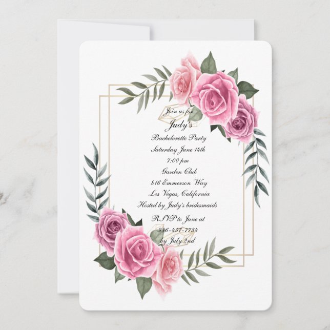 Invitación Elegante partido de soltera rosa rosa geométrica (Anverso)