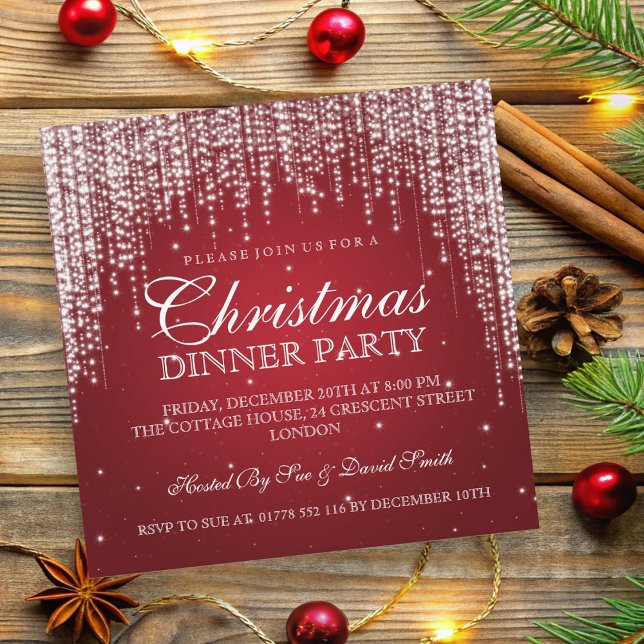 Invitación Elegante partido de vacaciones de Navidades deslum (Elegant Dazzle Christmas Holiday Party Red Invitation)