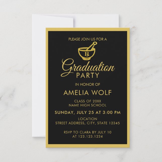Invitación Elegante Partido Farmacéutico de Oro (Anverso)