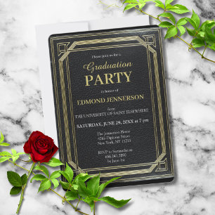 Invitación Elegante partido formal de graduación de oro negro