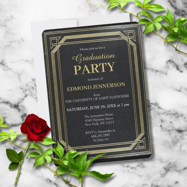 Invitación Elegante partido formal de graduación de oro negro (CLASSIC BLACK ELEGANT GRADUATION PARTY INVITATION)