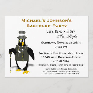 Invitación Elegante partido formal de soltero pingüino de Tux