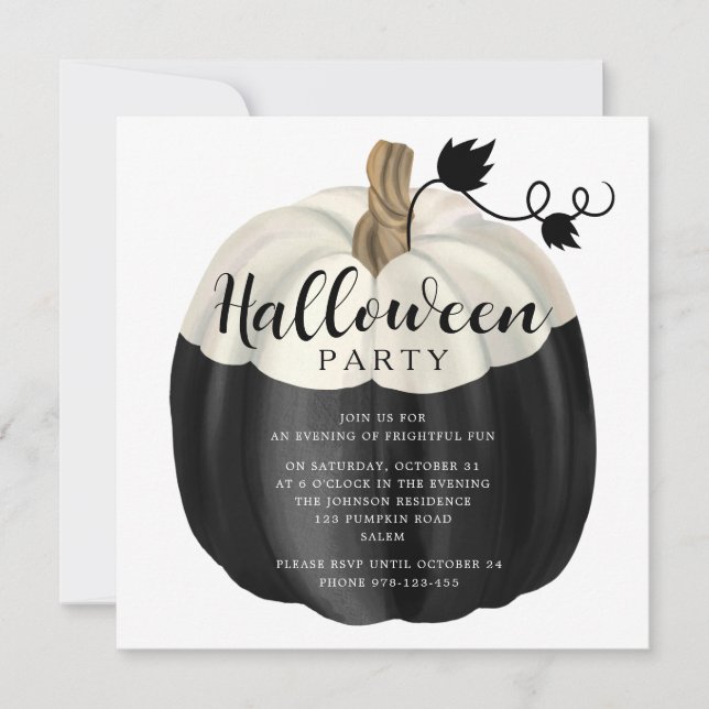 Invitación Elegante Partido Halloween De Calabaza Blanca Y Ne (Anverso)