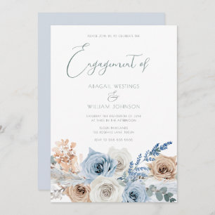 Invitación Elegante Partido Moderno de Compromiso Azul Boho