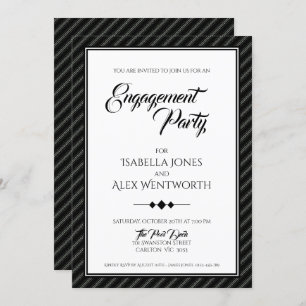 Invitación Elegante partido moderno de compromiso blanco y ne