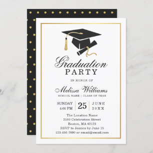 Invitación Elegante Partido Moderno de Graduación de Oro Blan