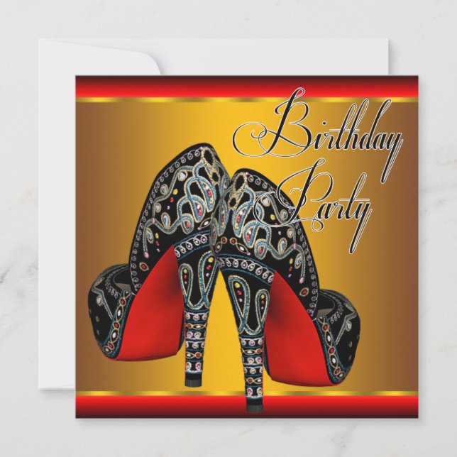 Invitación Elegante Partido Red Black Gold Birday (Anverso)