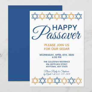 Invitación Elegante Pascua Sedar Estrella Azul y Oro de David