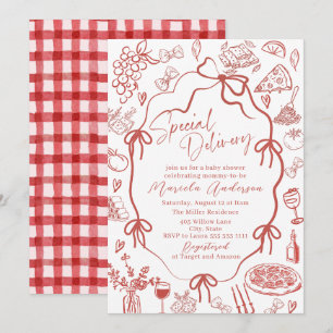 Invitación Elegante Pasta Roja Acuarela Entrega Especial Bebé
