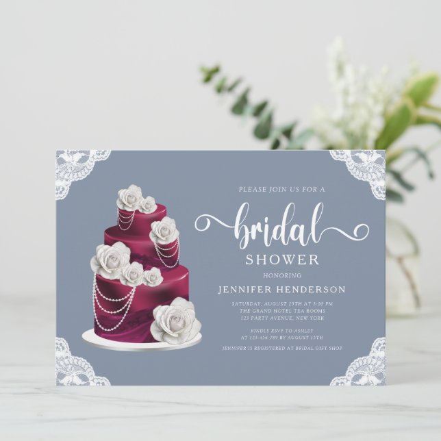 Invitación Elegante Pastel Azul Dusto Y Ducha De Novias De La (Anverso de pie)