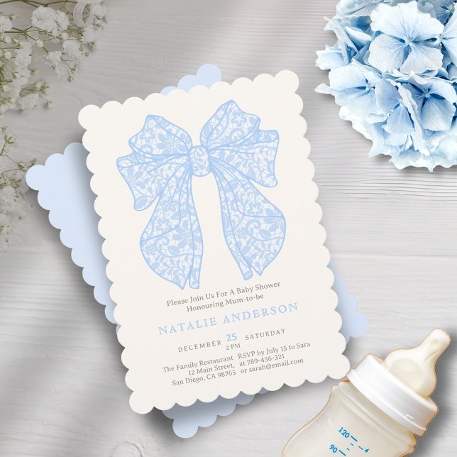 Invitación Elegante Pastel Baby Blue Lace Coquette Baby Showe (Elegant Pastel Baby Blue Lace Coquette Baby Shower Invitation)