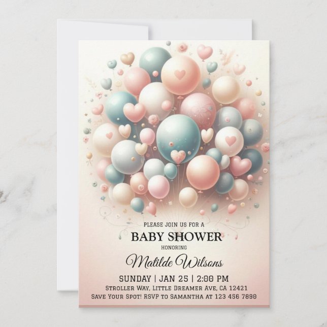 Invitación Elegante Pastel Balloon Bonanza Baby Shower (Anverso)