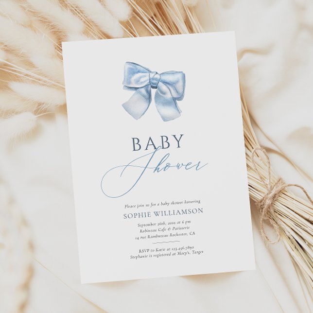 Invitación Elegante Pastel Blue Coquette Bow Baby Shower (Subido por el creador)