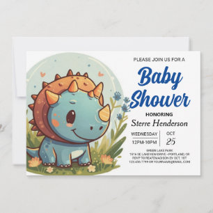 Invitación Elegante Pastel Blue Dinosaur Boy Baby Shower
