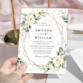 Invitación Elegante Pastel Boda Eucalipto de rosas blancas