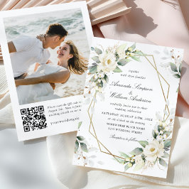 Invitación Elegante Pastel Boda Eucalipto de rosas blancas