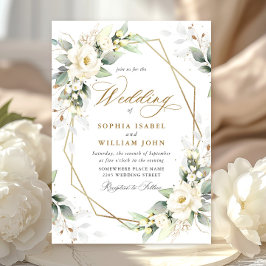Invitación Elegante Pastel Boda Eucalipto de rosas blancas