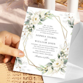 Invitación Elegante Pastel Boda Eucalipto de rosas blancas