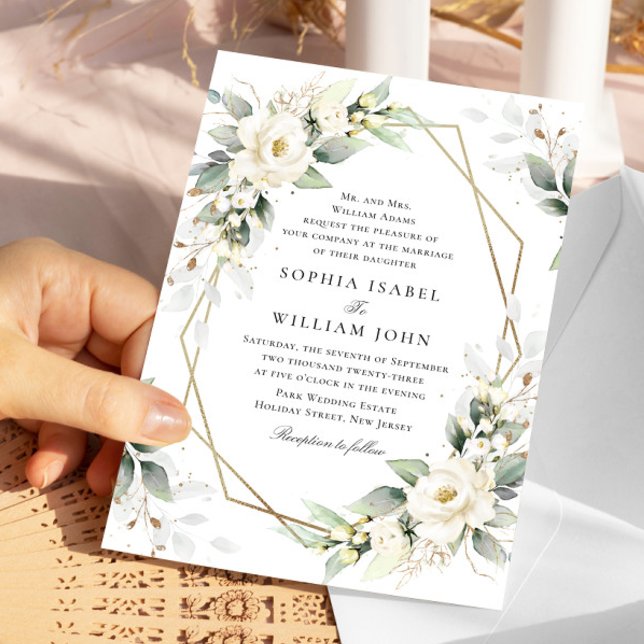 Invitación Elegante Pastel Boda Eucalipto de rosas blancas (Subido por el creador)