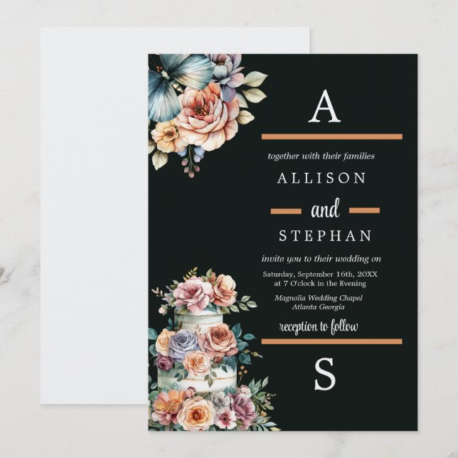 Invitación Elegante Pastel Boda Floral (Anverso / Reverso)