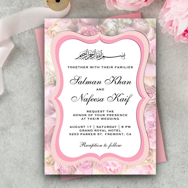 Invitación Elegante pastel Boda islámico floral rosa (Subido por el creador)