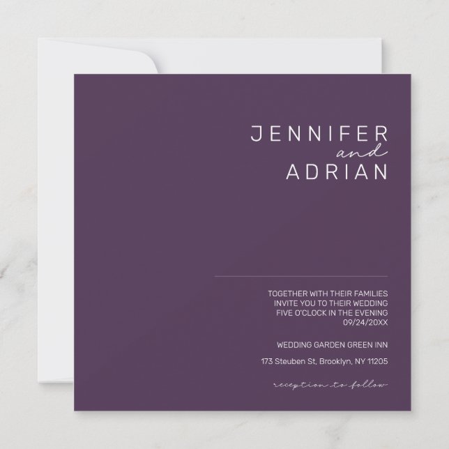 Invitación Elegante Pastel Boda minimal Purple Moderno (Reverso)