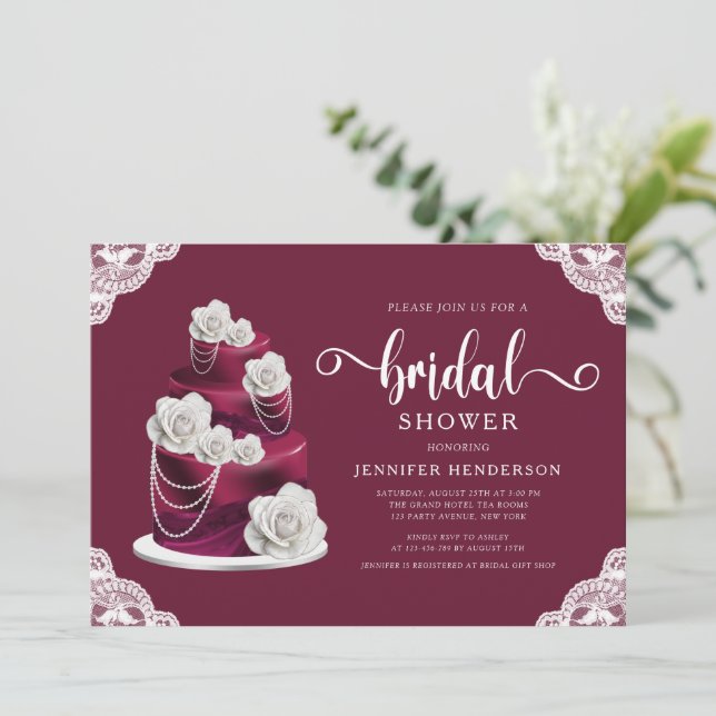 Invitación Elegante Pastel De Borgoña Y Ducha De Novias De La (Anverso de pie)