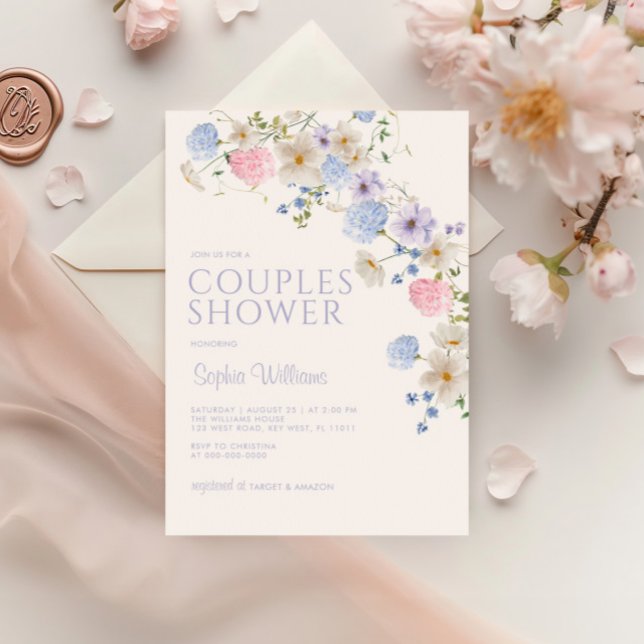 Invitación Elegante Pastel de Ducha de Parejas de Flor Silves (Subido por el creador)