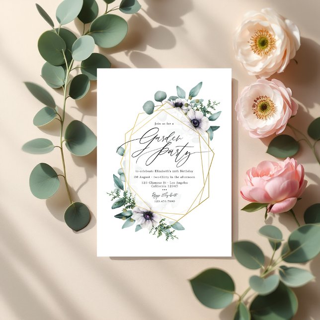 Invitación Elegante Pastel Eucalyptus y Fiesta Anemone Garden (Elegant Pastel Eucalyptus and Anemone Garden Party Invitation)