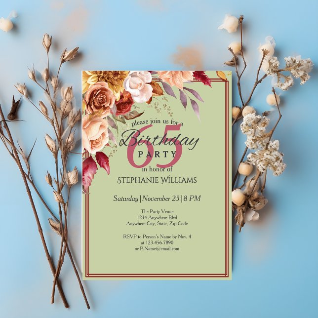 Invitación Elegante Pastel Flor de Otoño Cualquier Cumpleaños (Subido por el creador)