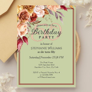 Invitación Elegante Pastel Flor de Otoño Fiesta de cumpleaños