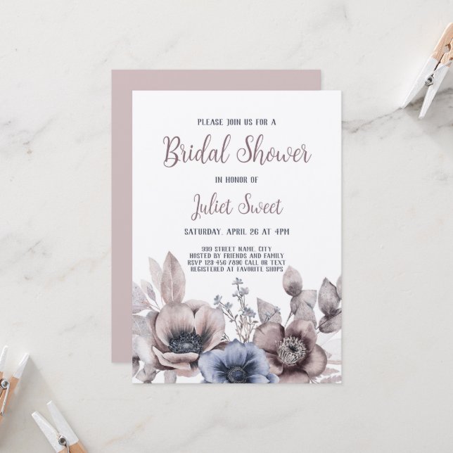 Invitación Elegante Pastel Flor Flor Floral Bridal Ducha (Anverso/Reverso In Situ)